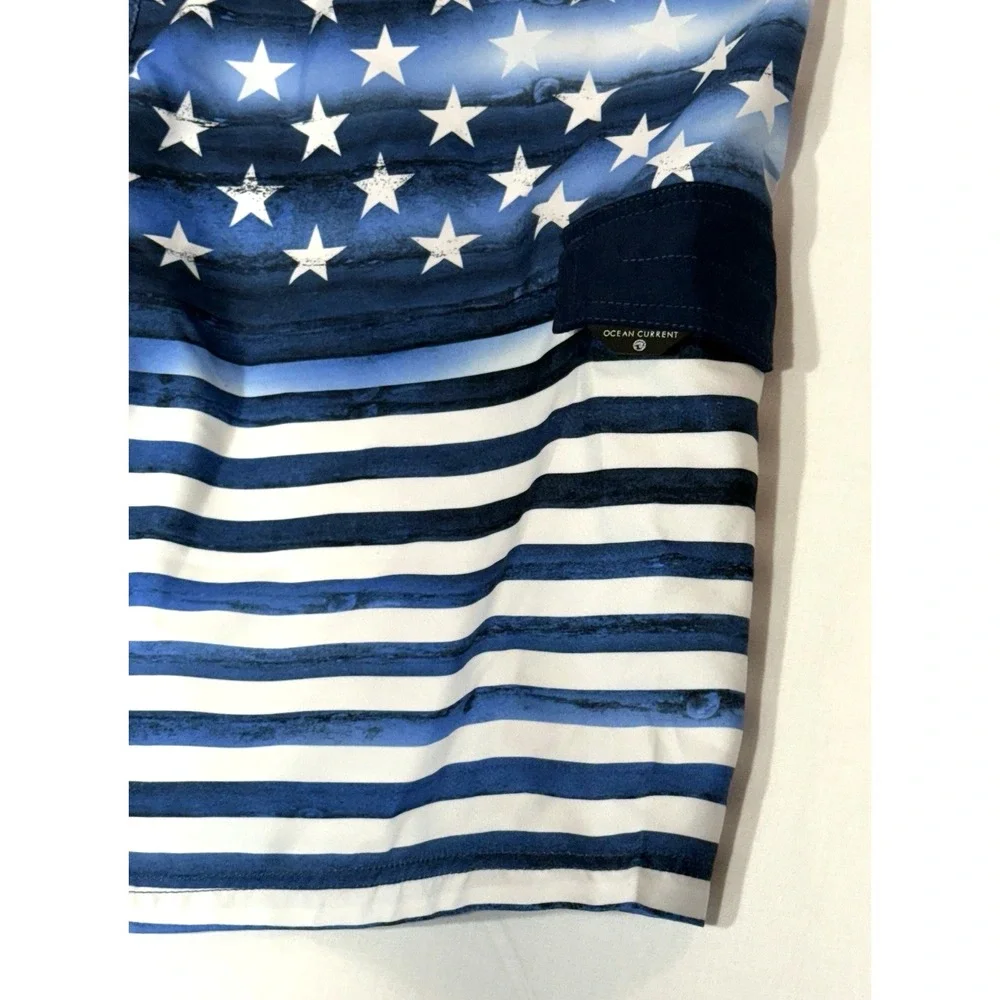 Ocean Current Men's Shorts 36W x 9.5 Inseam Blue American Flag Stars‎ Patriotic